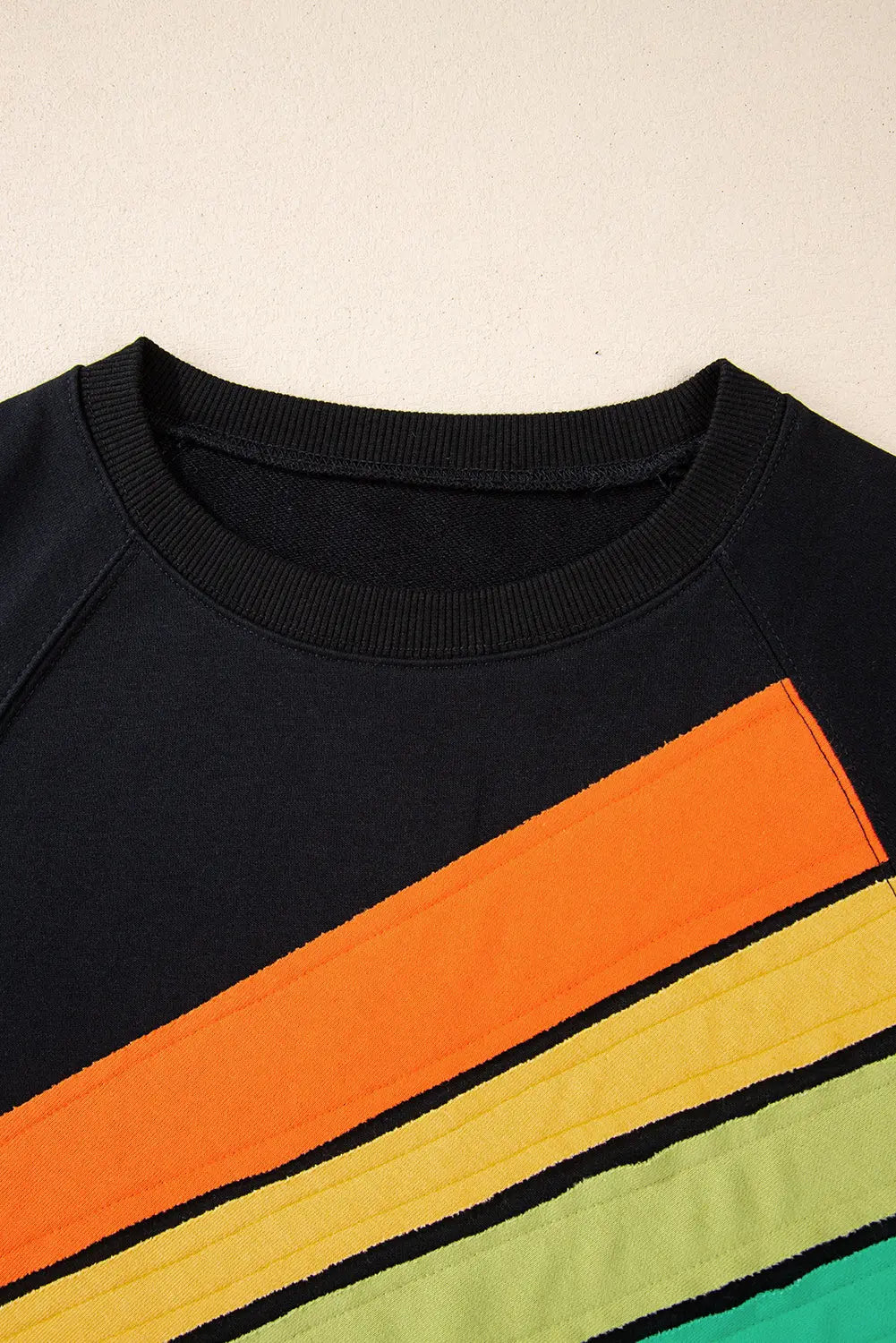 Black Rainbow Raglan Sleeve Crew Neck Plus Size Sweatshirt Beagle Boutique Fashion Outlet