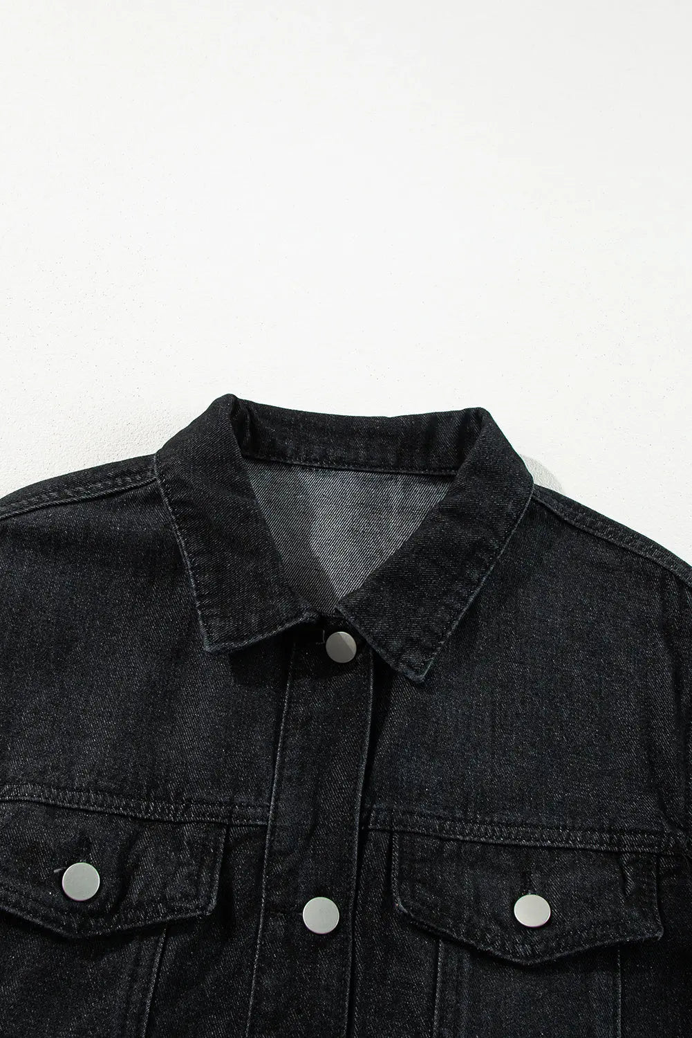 Black Raw Edge Ruffled Short Sleeve Denim Jacket - eAura