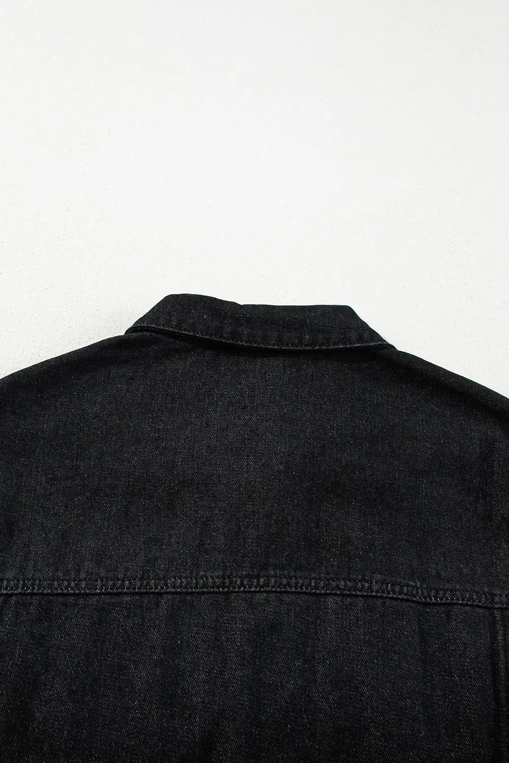 Black Raw Edge Ruffled Short Sleeve Denim Jacket - eAura