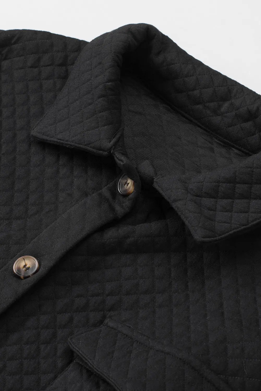 Black Retro Quilted Flap Pocket Button Shacket - eAura