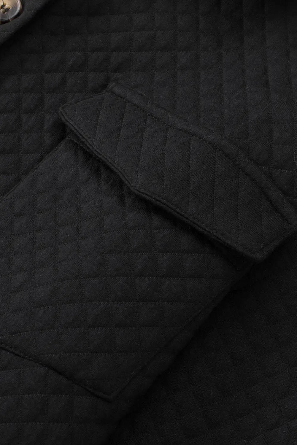 Black Retro Quilted Flap Pocket Button Shacket - eAura
