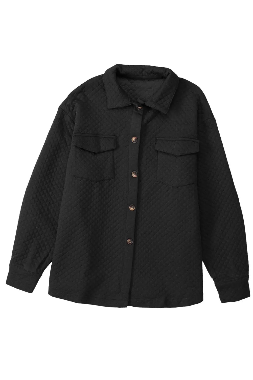 Black Retro Quilted Flap Pocket Button Shacket - eAura