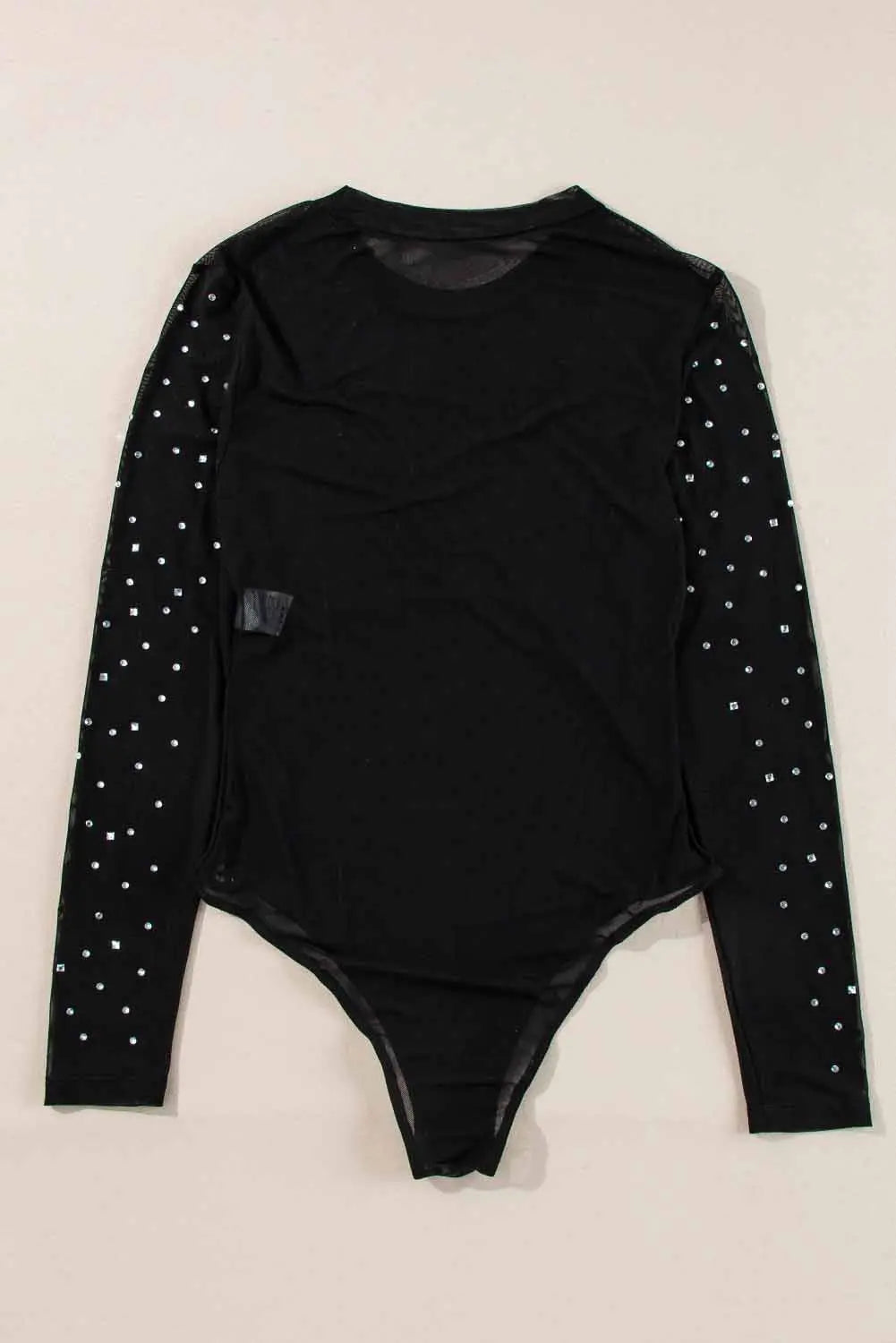 Black Rhinestone Sheer Mesh Long Sleeve Bodysuit Beagle Boutique Fashion Outlet