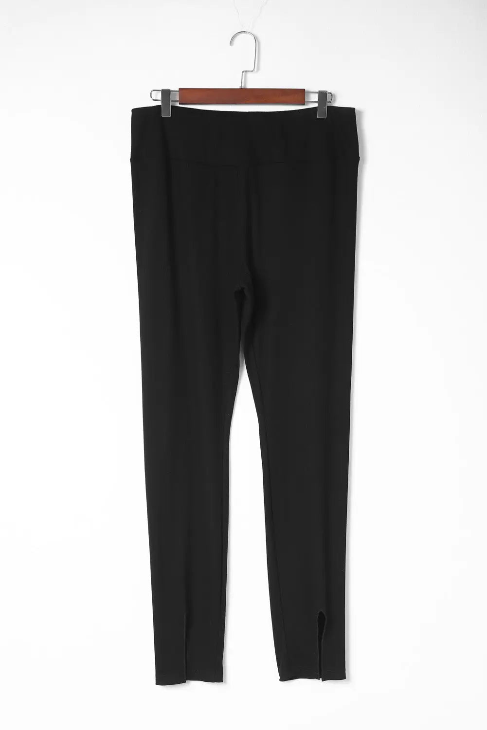 Black Rib Knit High Waist Slit Leggings eAura