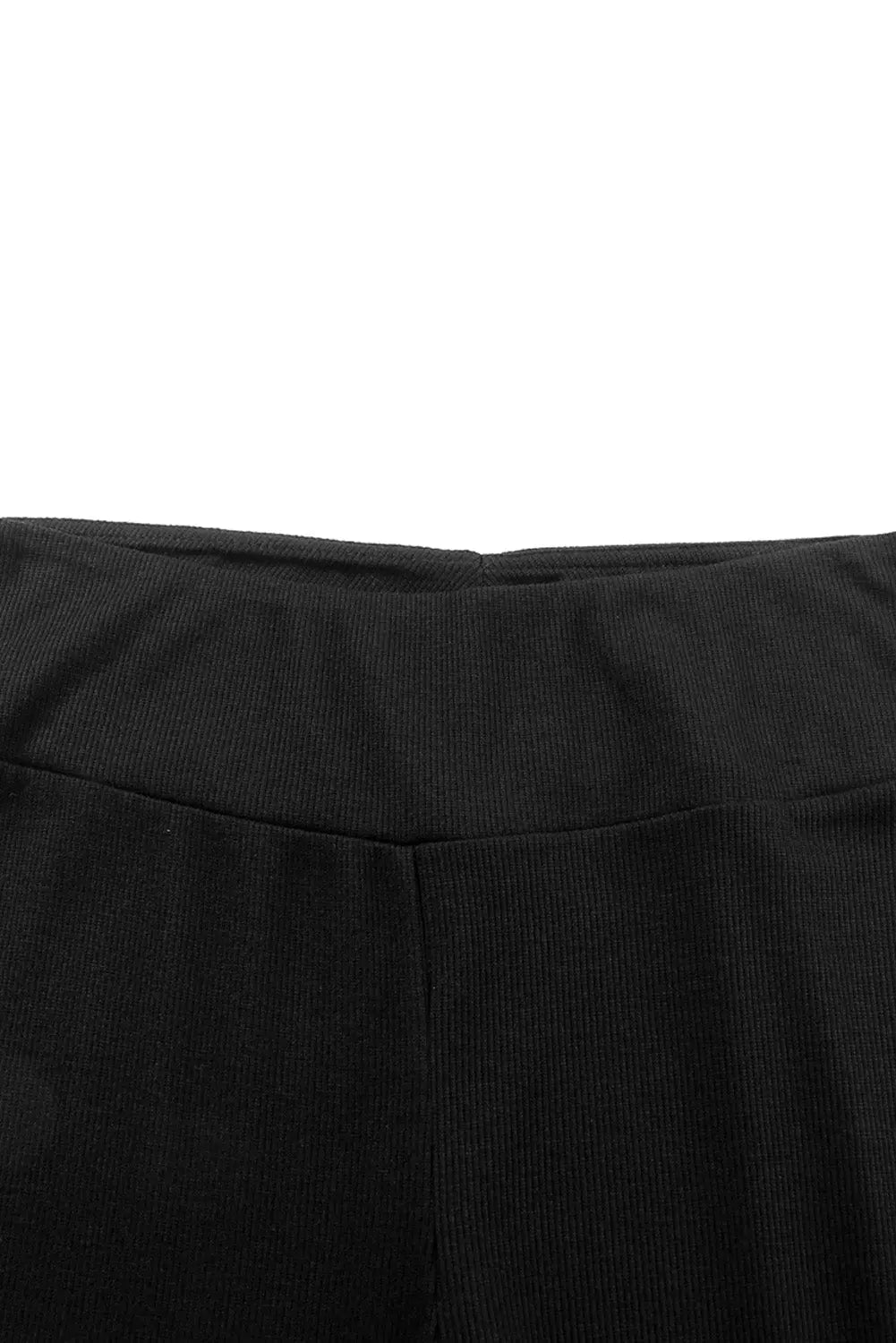 Black Rib Knit High Waist Slit Leggings eAura