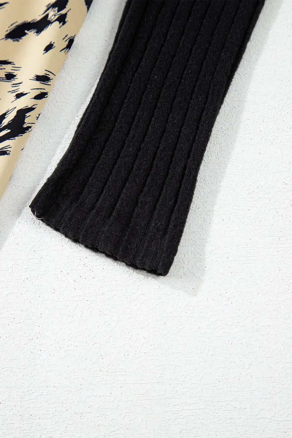 Black Ribbed Knit Patchwork Printed Belted A-line Dress Beagle Boutique Fashion Outlet