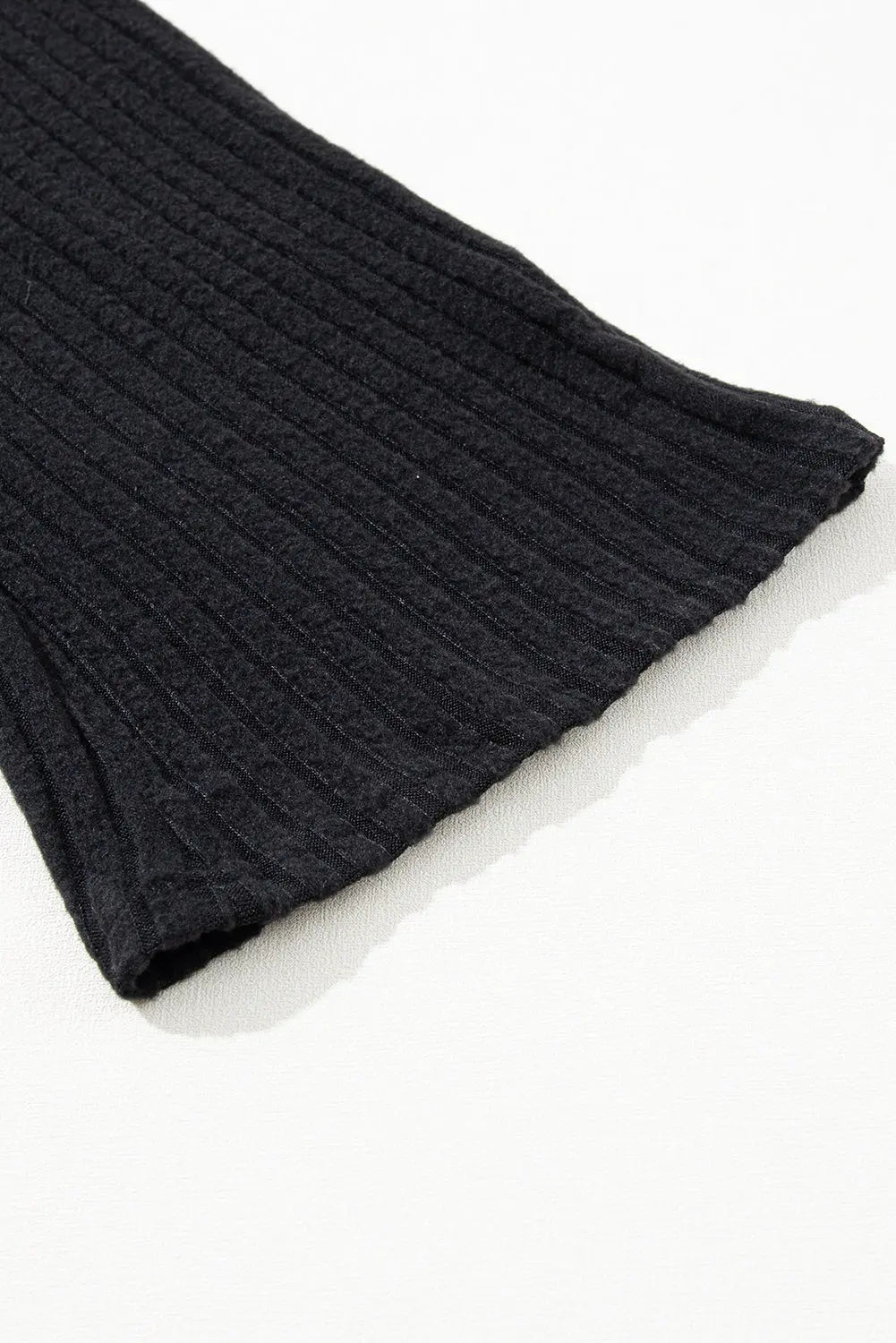Black Ribbed Knit V Neck Slouchy Two-piece Outfit eAura