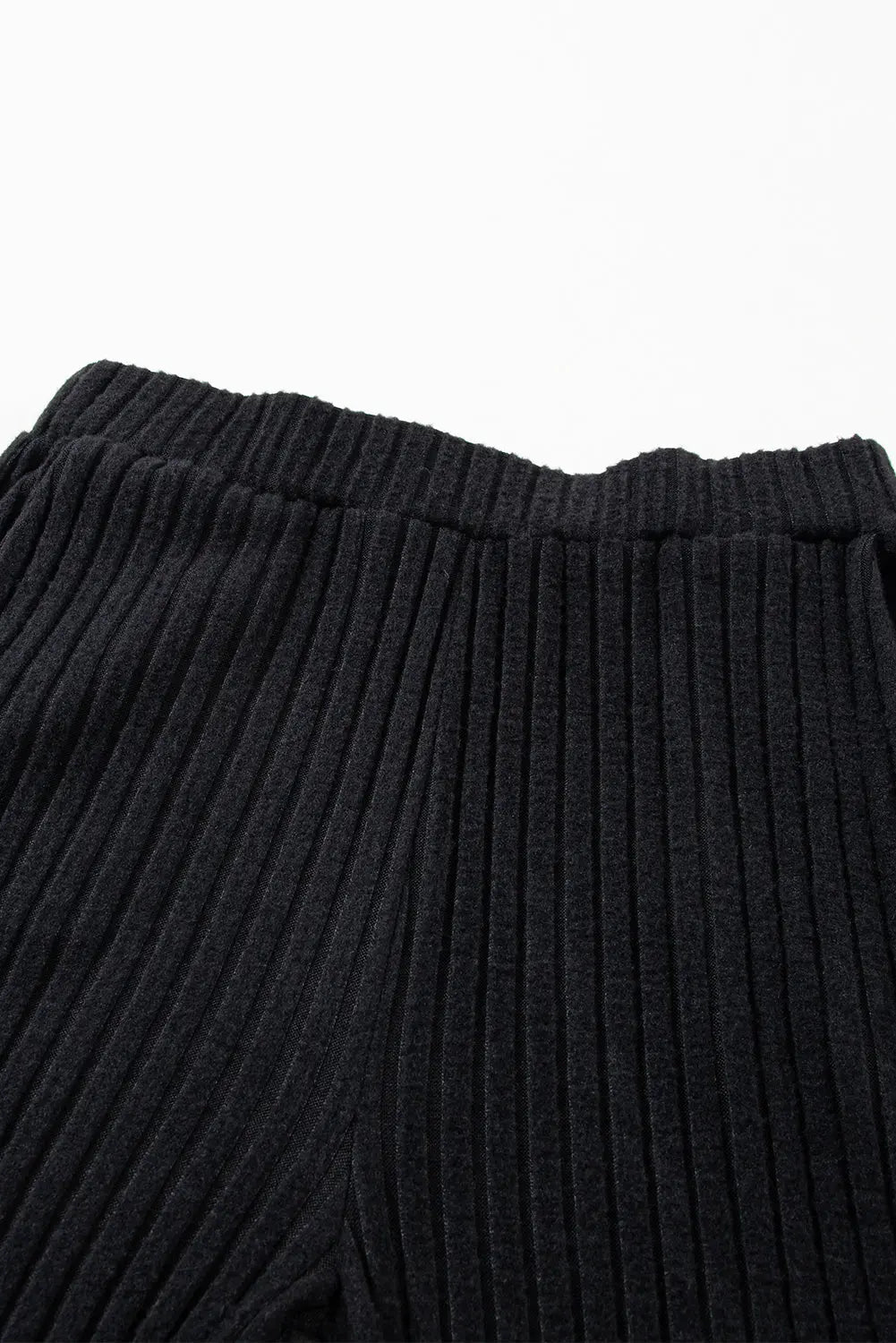 Black Ribbed Knit V Neck Slouchy Two-piece Outfit eAura