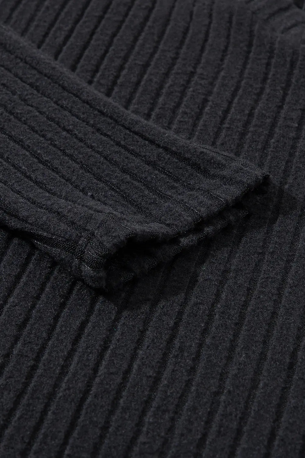 Black Ribbed Knit V Neck Slouchy Two-piece Outfit eAura