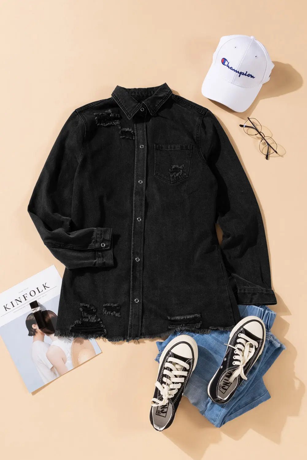 Black Ripped Denim Jacket eAura