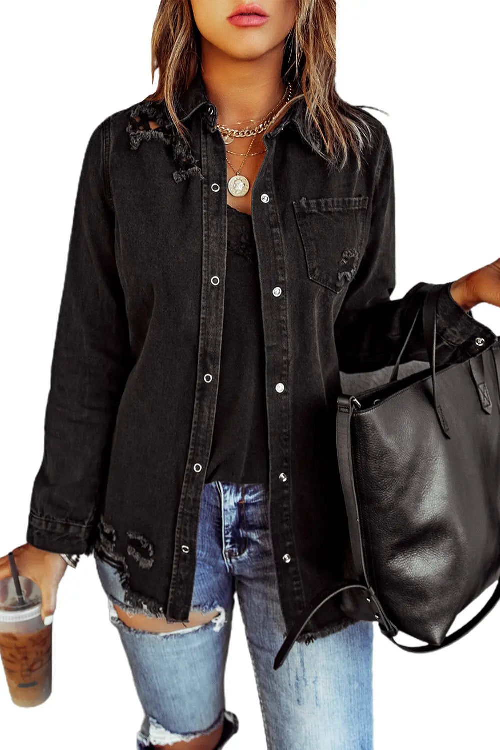 Black Ripped Denim Jacket eAura