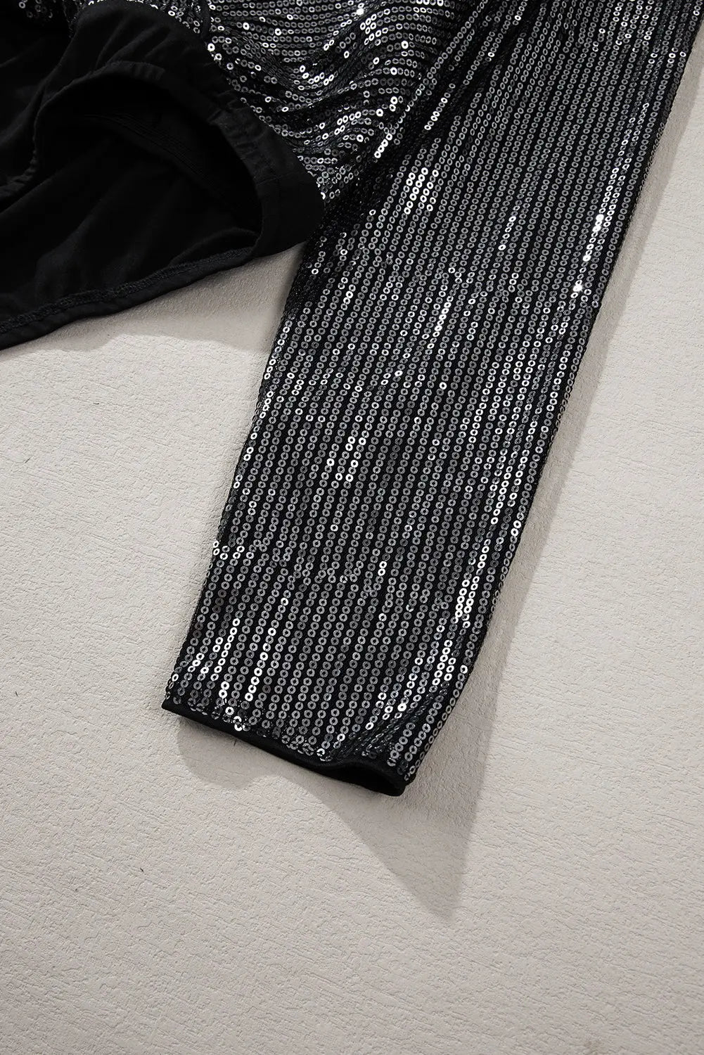 Black Sequin Mesh Long Sleeve Surplice Neck Bodysuit - eAura