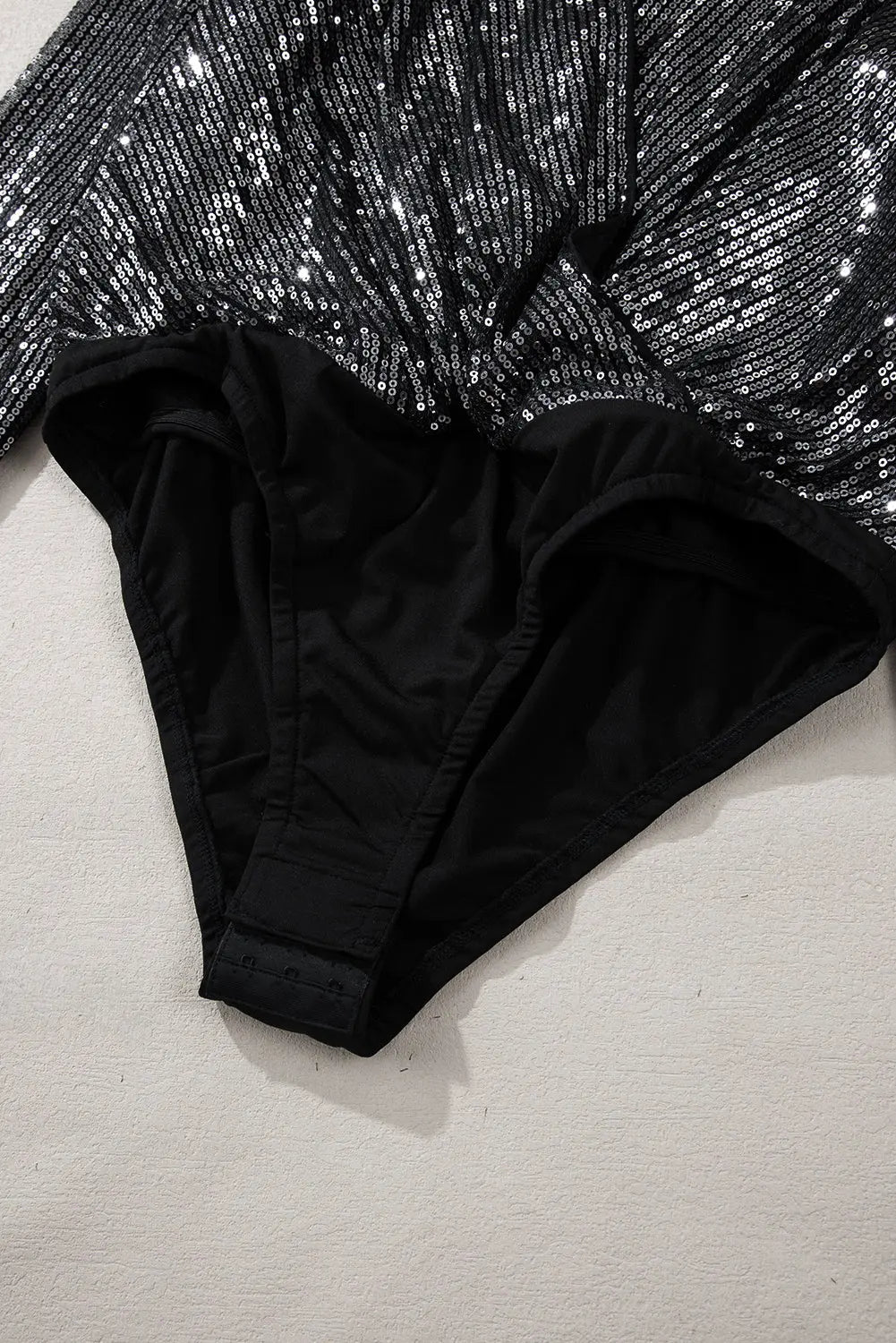 Black Sequin Mesh Long Sleeve Surplice Neck Bodysuit - eAura