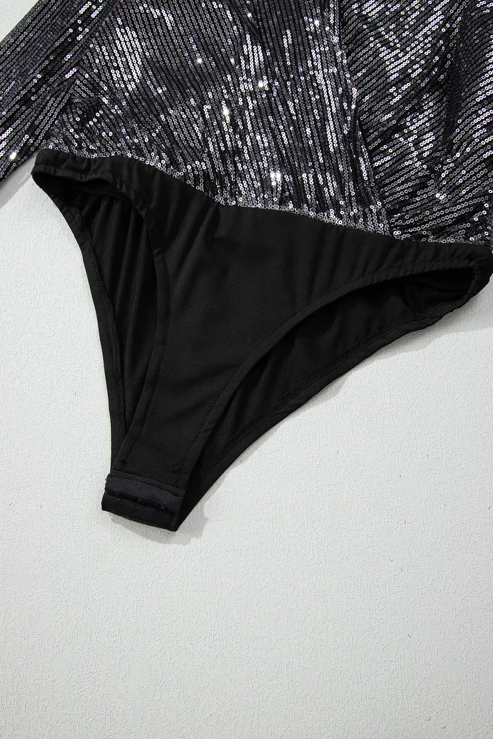 Black Sequin Mesh Long Sleeve Surplice Neck Bodysuit - eAura