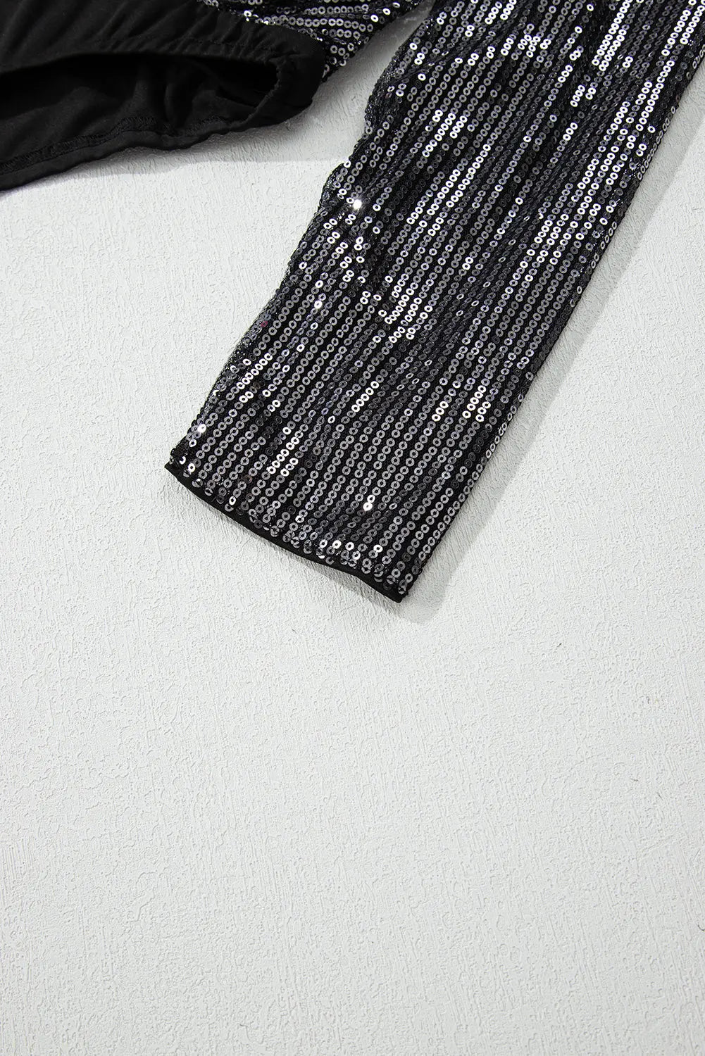 Black Sequin Mesh Long Sleeve Surplice Neck Bodysuit - eAura