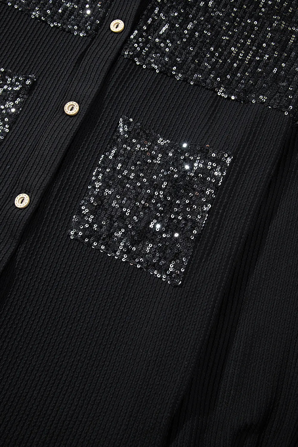Black Sequin Patch Chest Pocket Corduroy Shacket - eAura