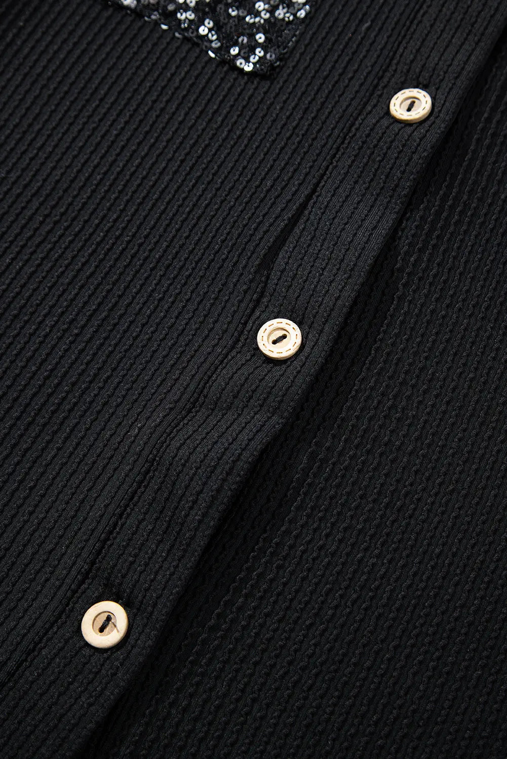 Black Sequin Patch Chest Pocket Corduroy Shacket - eAura