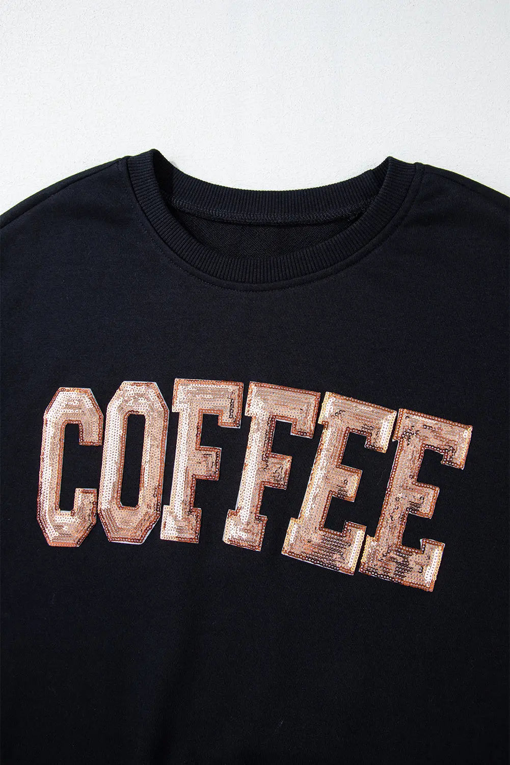 Black Sequined COFFEE Loose Fit Sweatshirt and Shorts Set Beagle Boutique Fashion Outlet
