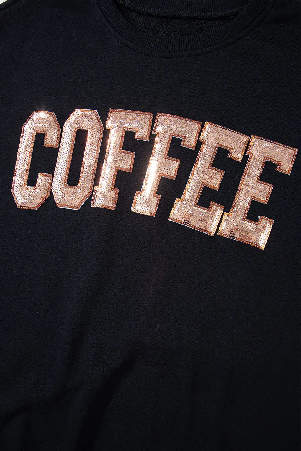 Black Sequined COFFEE Loose Fit Sweatshirt and Shorts Set Beagle Boutique Fashion Outlet