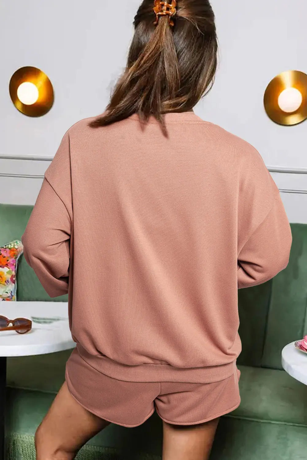 Black Sequined COFFEE Loose Fit Sweatshirt and Shorts Set Beagle Boutique Fashion Outlet