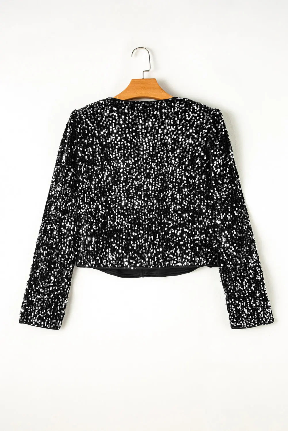 Black Sequined Open Front Cropped Jacket Beagle Boutique Fashion Outlet