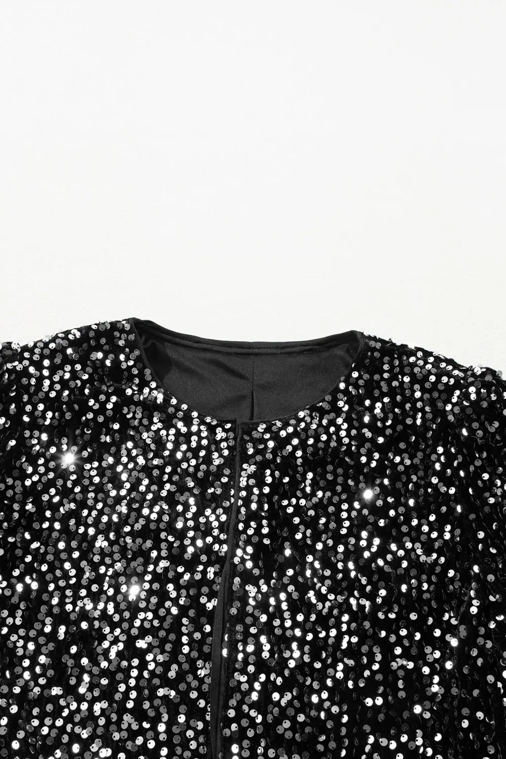 Black Sequined Open Front Cropped Jacket Beagle Boutique Fashion Outlet
