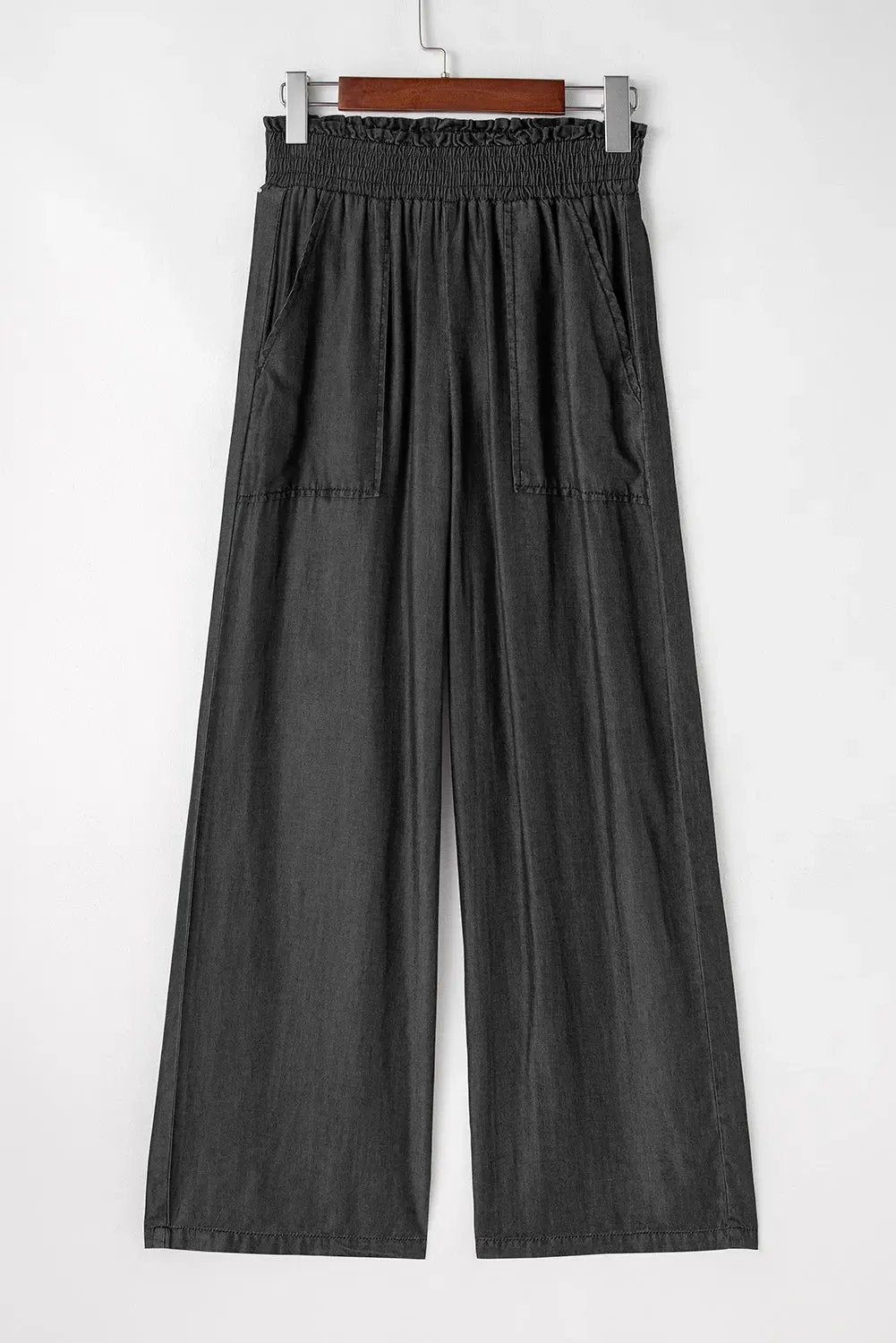 Side Pockets Frilled Smocked High Waist Wide Leg Jeans