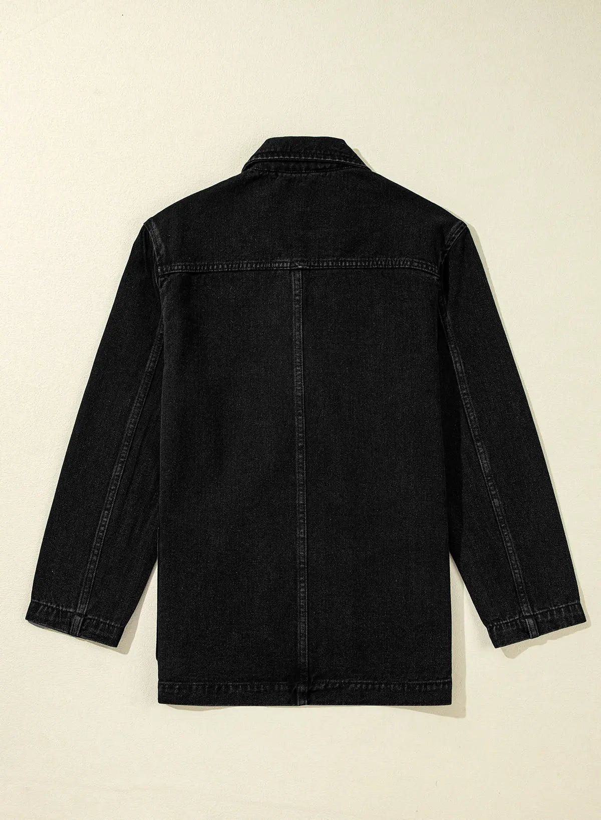Black Side Pockets Lapel Collar Denim Jacket - eAura