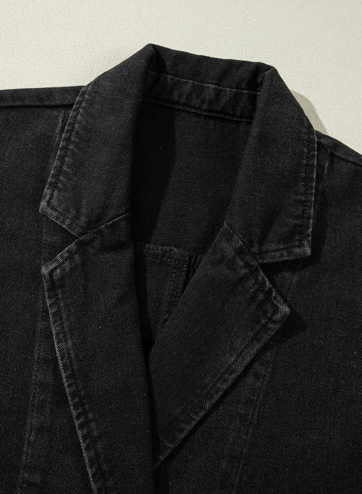 Black Side Pockets Lapel Collar Denim Jacket - eAura