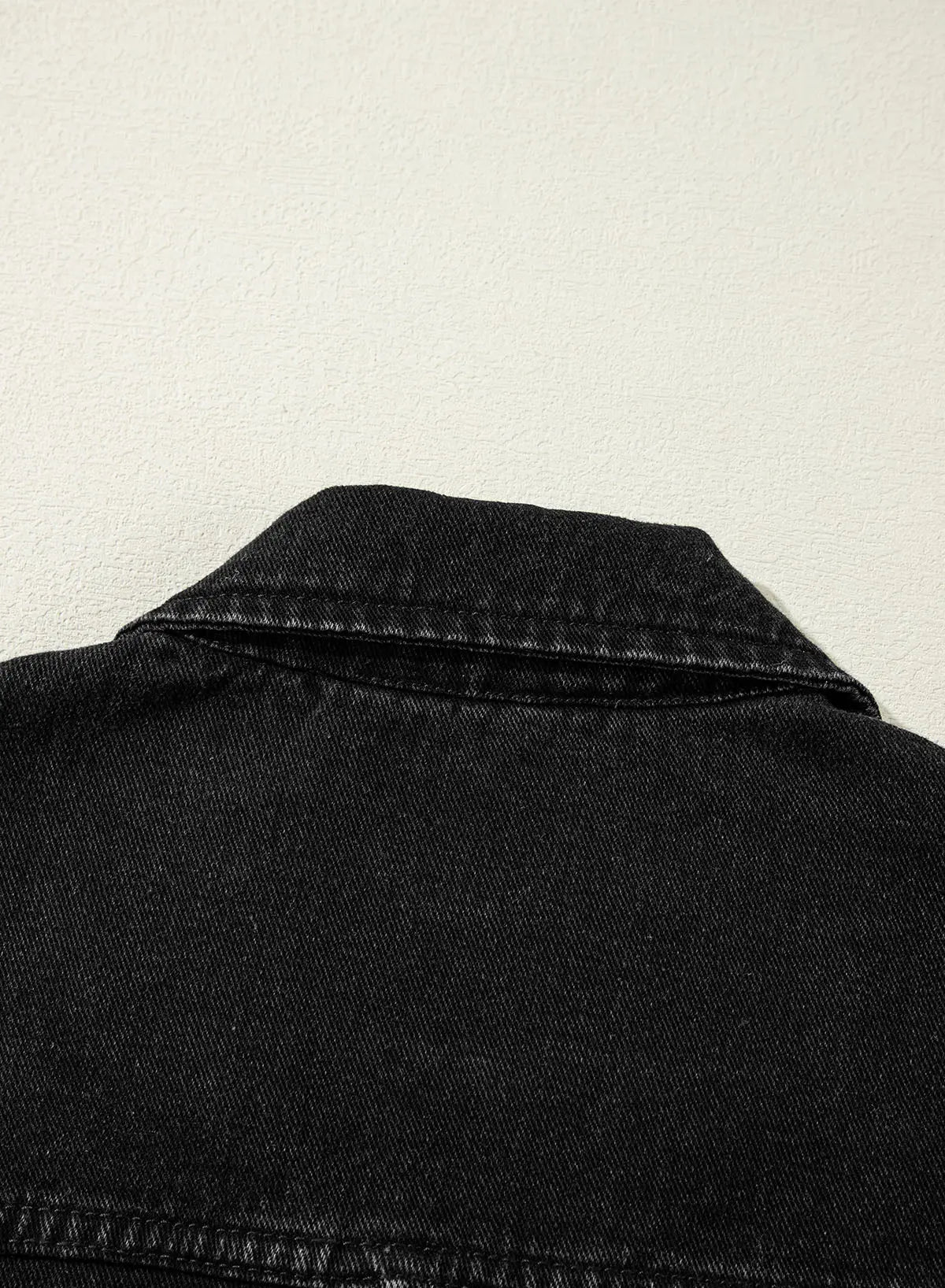 Black Side Pockets Lapel Collar Denim Jacket - eAura