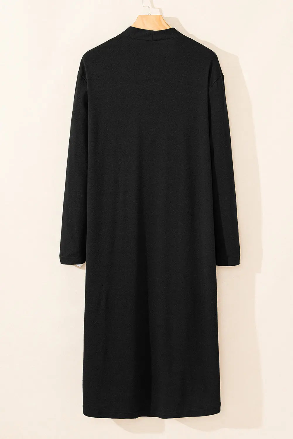 Black Solid Color Open Front Cardigan with Pocket - eAura