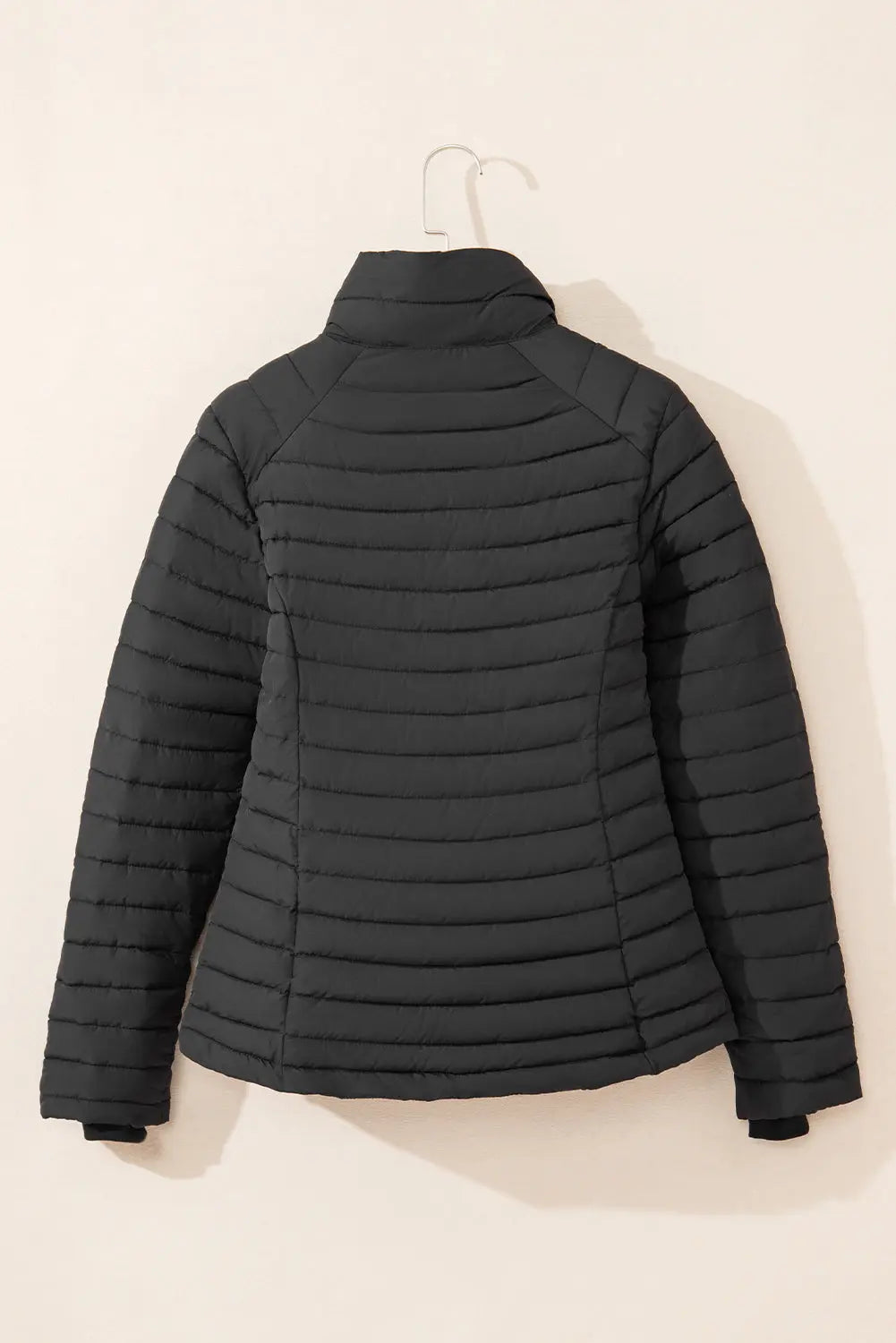 Black Solid Color Quilted Zip-up Puffer Jacket Beagle Boutique Fashion Outlet