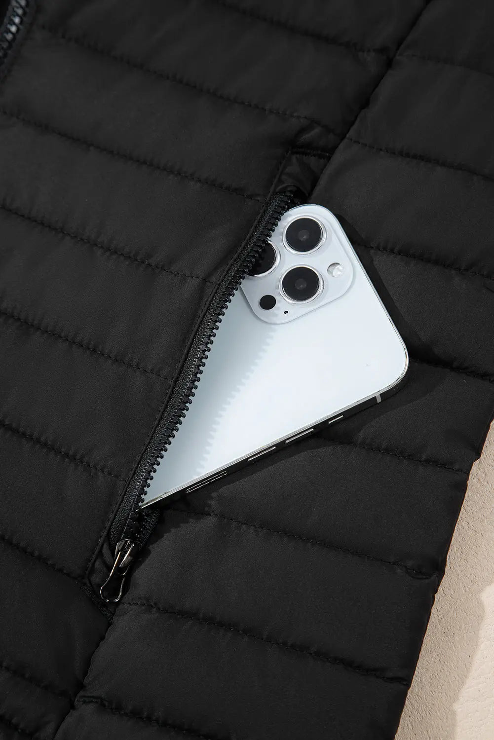Black Solid Color Quilted Zip-up Puffer Jacket Beagle Boutique Fashion Outlet