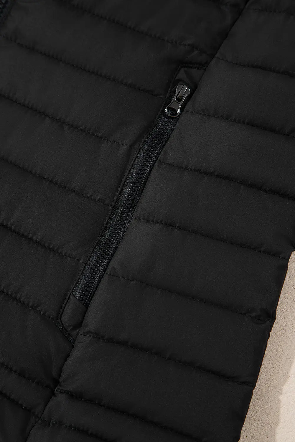 Black Solid Color Quilted Zip-up Puffer Jacket Beagle Boutique Fashion Outlet