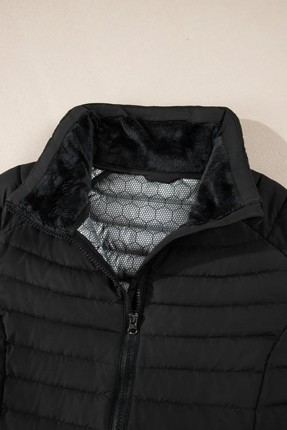 Black Solid Color Quilted Zip-up Puffer Jacket Beagle Boutique Fashion Outlet