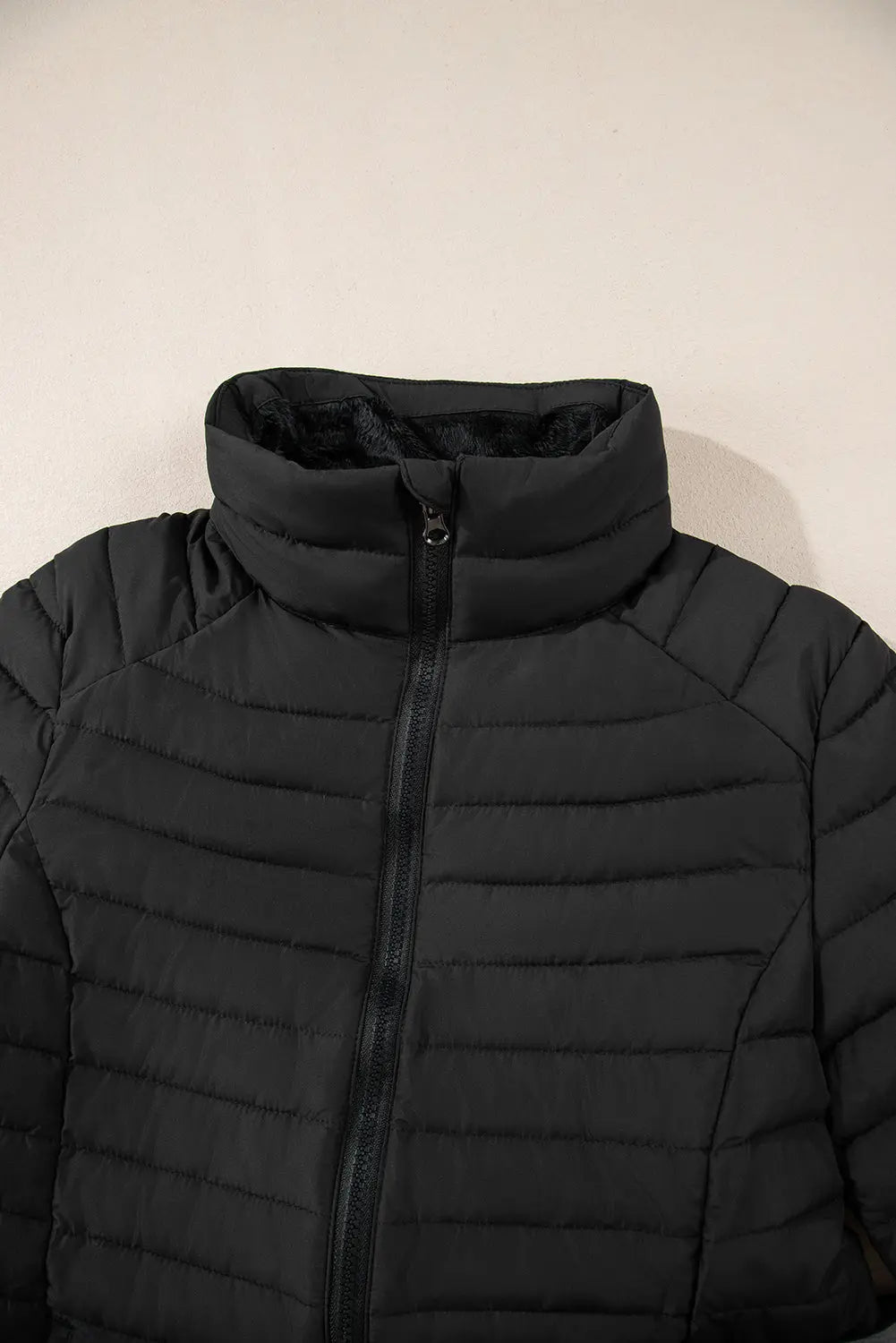 Black Solid Color Quilted Zip-up Puffer Jacket Beagle Boutique Fashion Outlet