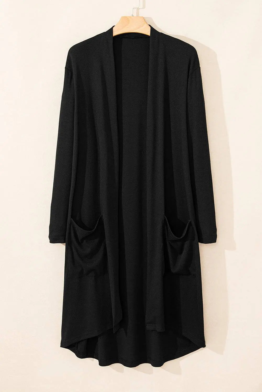 Black Solid Colour Open Front Cardigan with Pocket - BB Fashion Outlet
