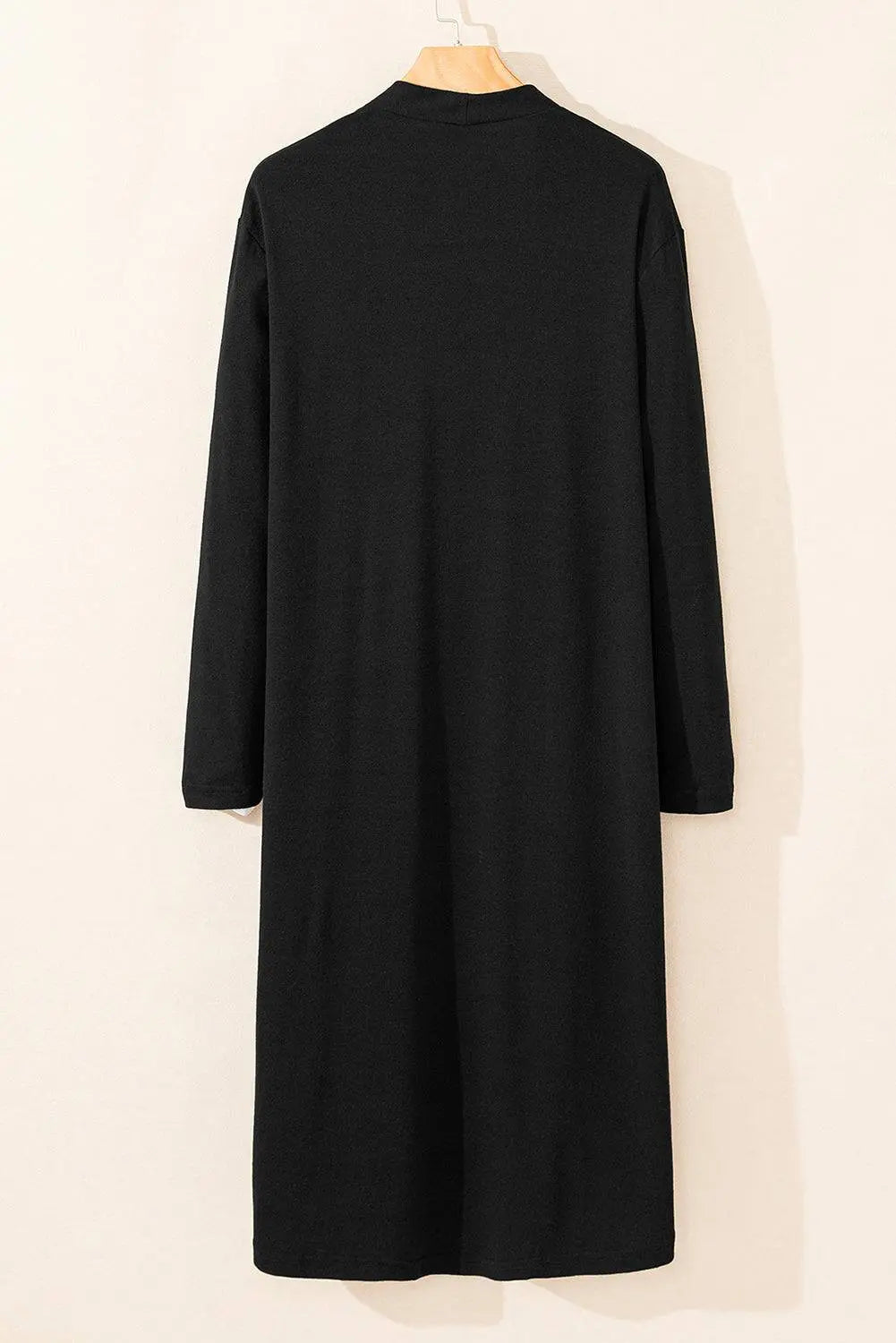 Black Solid Colour Open Front Cardigan with Pocket - BB Fashion Outlet