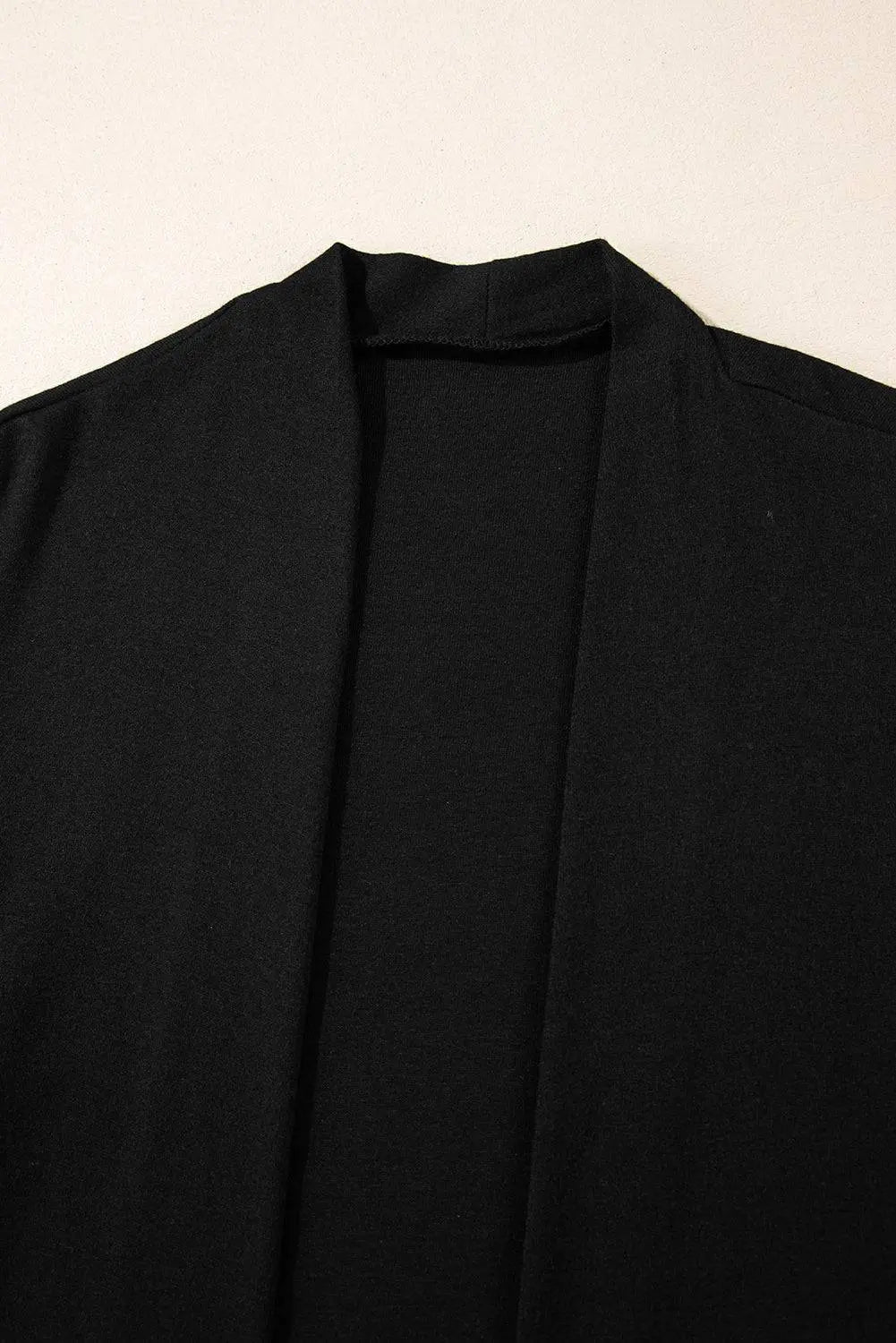 Black Solid Colour Open Front Cardigan with Pocket - BB Fashion Outlet