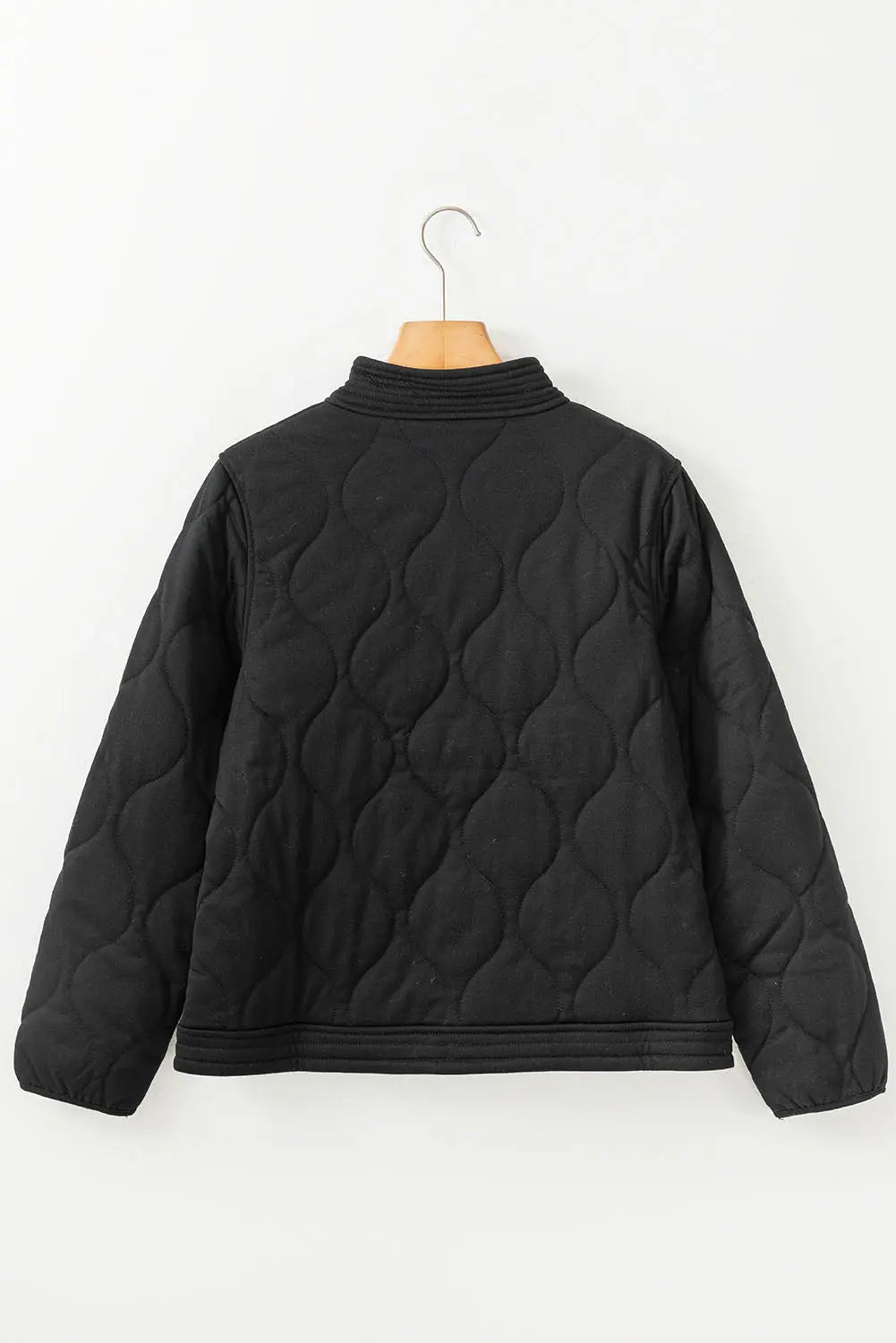 Black Solid Colour Quilted Snap Button Jacket - eAura