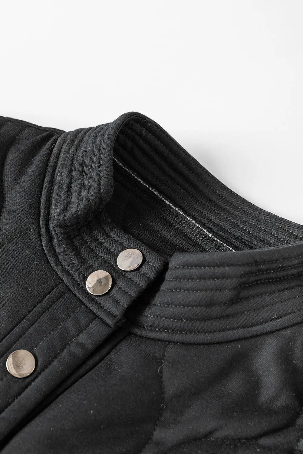 Black Solid Colour Quilted Snap Button Jacket - eAura