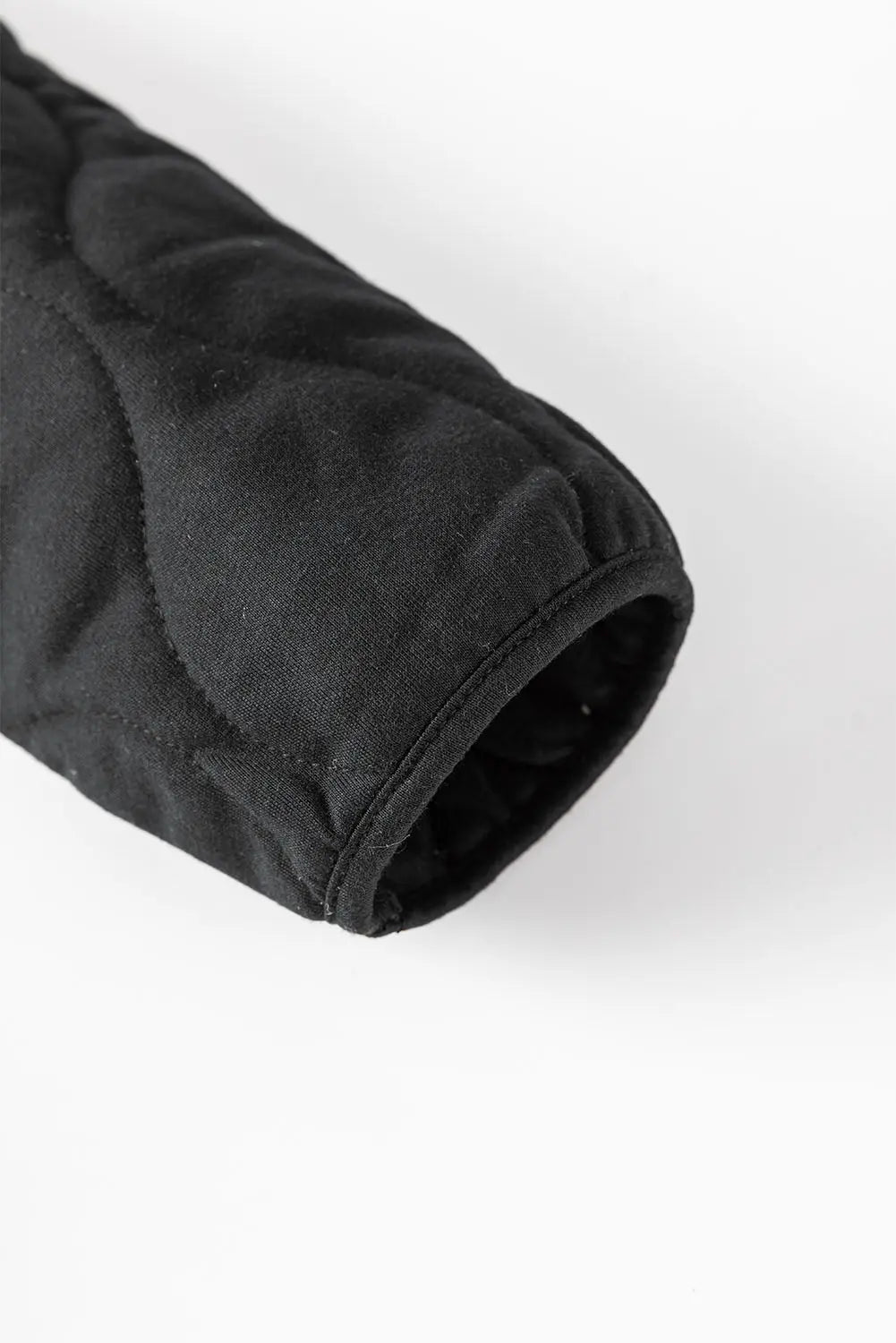 Black Solid Colour Quilted Snap Button Jacket - eAura