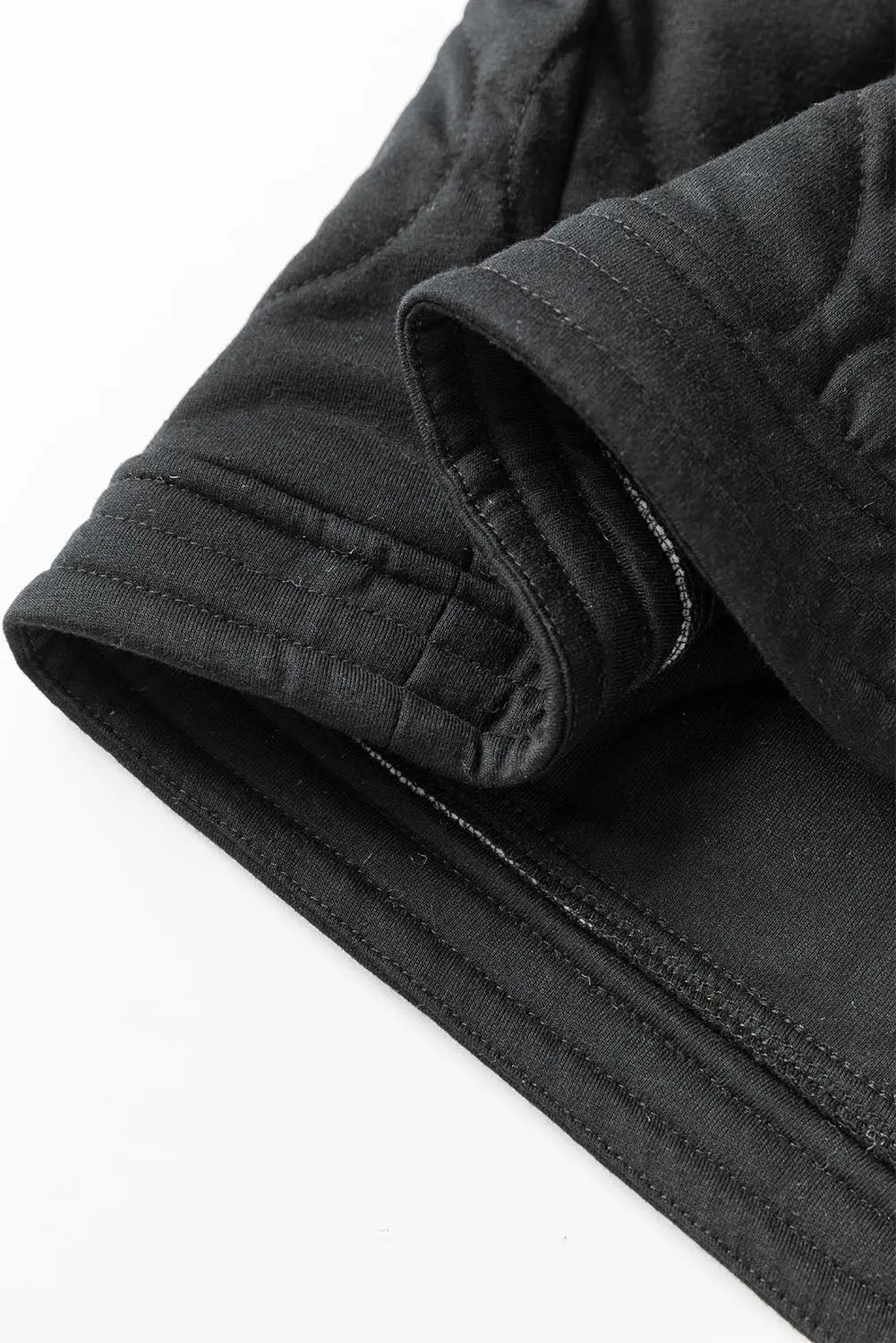 Black Solid Colour Quilted Snap Button Jacket - eAura