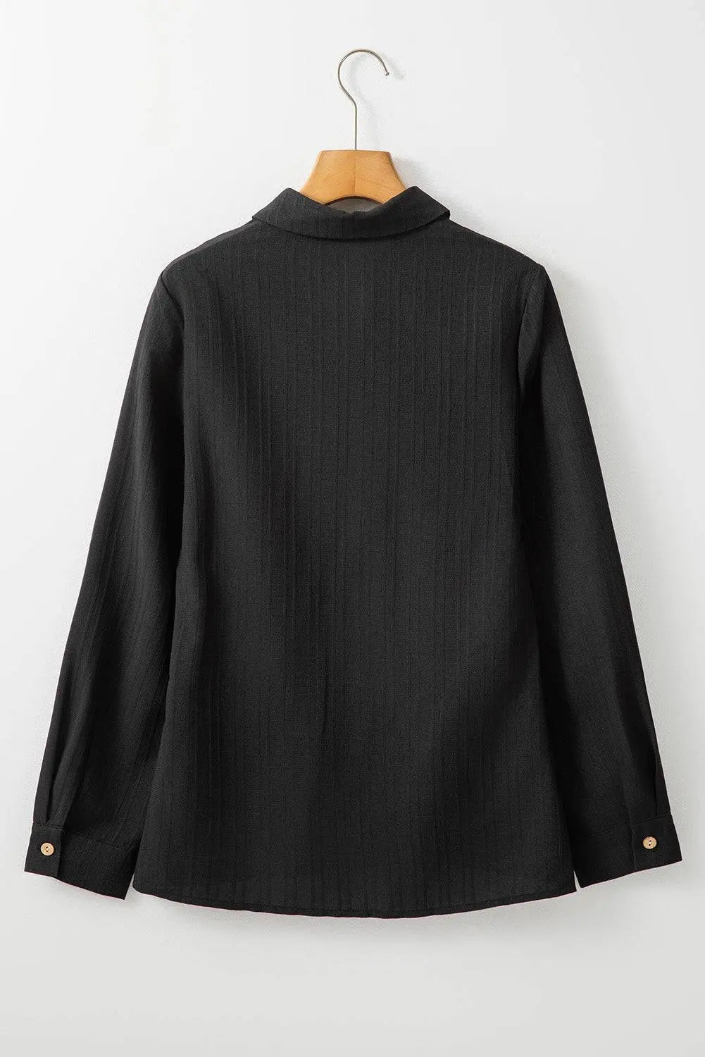 Black Solid Colour Textured Buttoned Turn Down Collar Shirt - BB Fashion Outlet