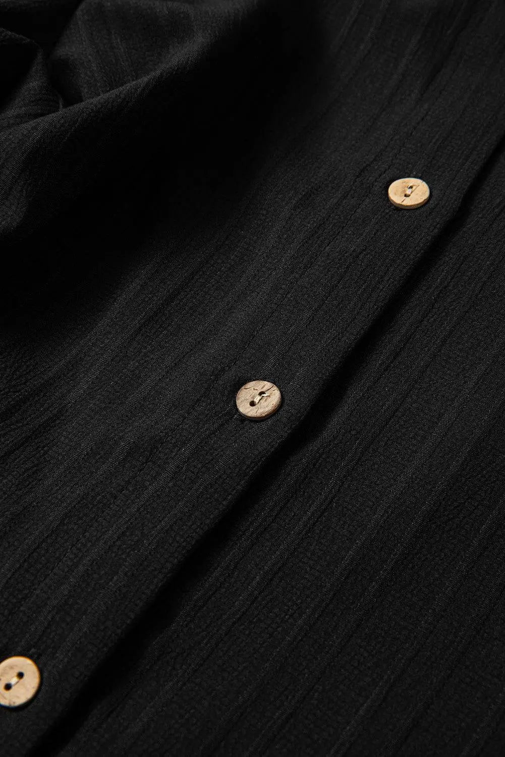 Black Solid Colour Textured Buttoned Turn Down Collar Shirt - BB Fashion Outlet