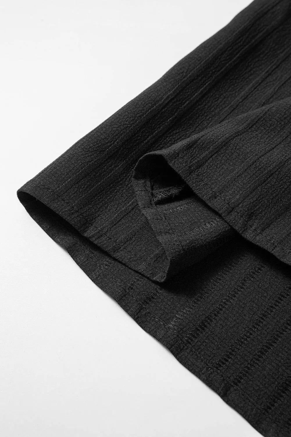 Black Solid Colour Textured Buttoned Turn Down Collar Shirt - BB Fashion Outlet