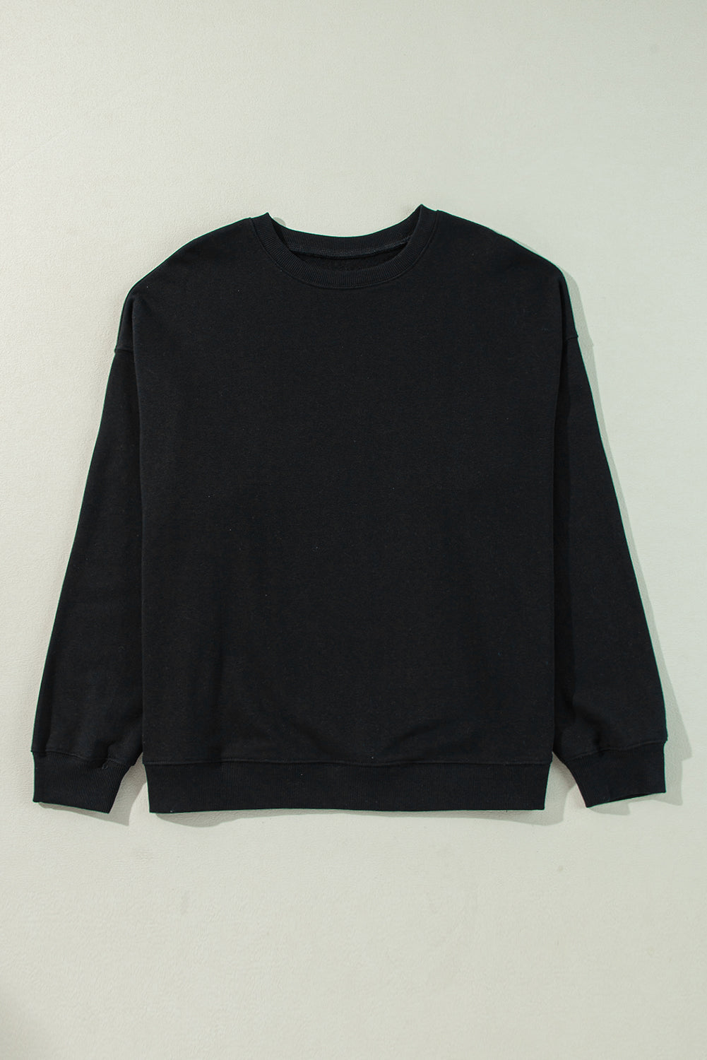 Black Solid Crew Neck Drop Shoulder Plus Size Sweatshirt - eAura