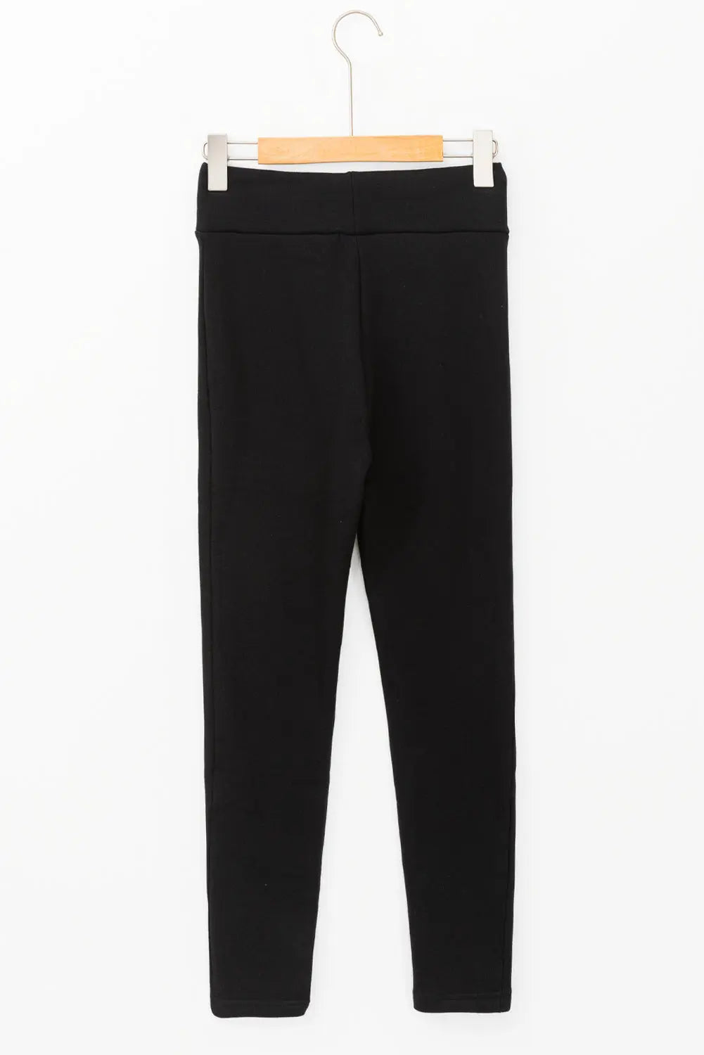Black Solid Drawstring Waist Thermal Lined Leggings eAura
