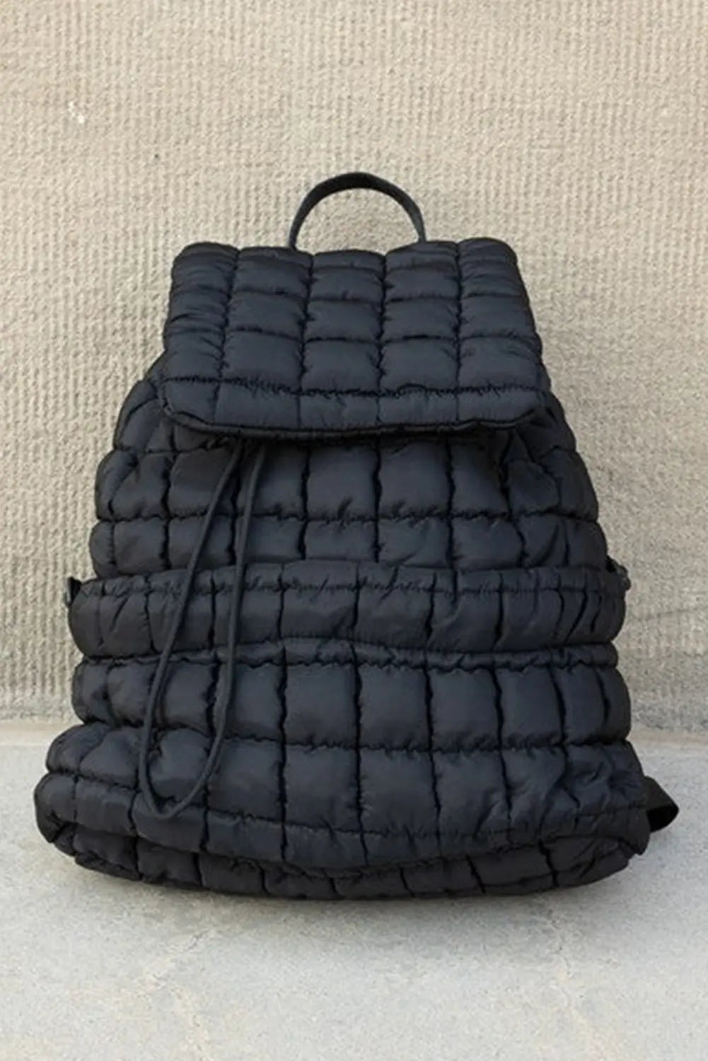 Black Solid Flapped Quilted Puffer Backpack - eAura