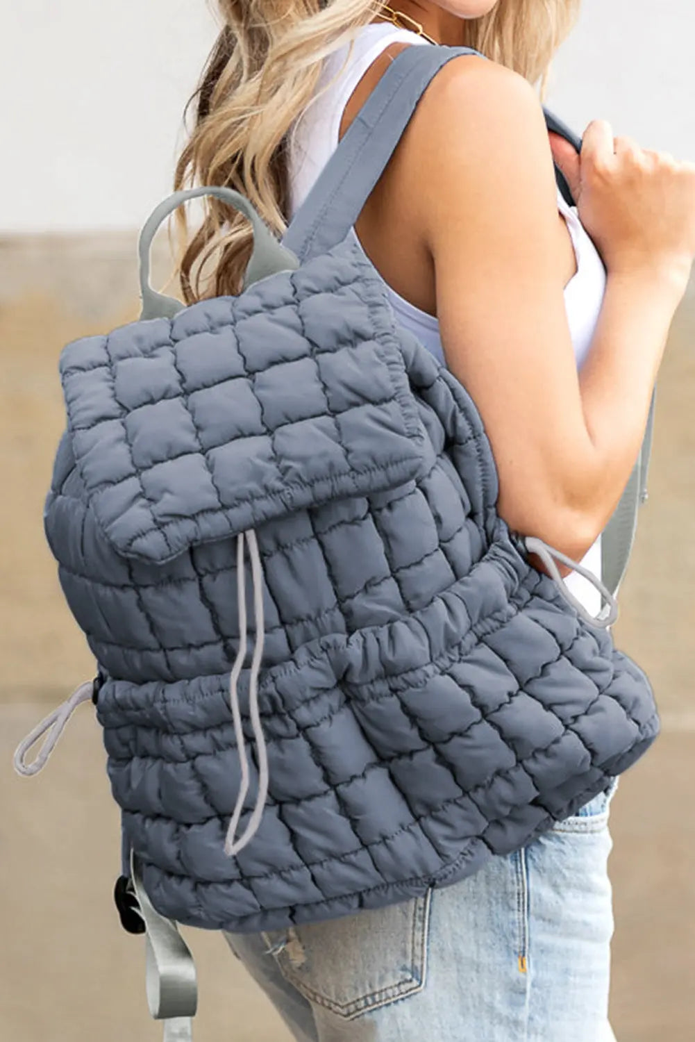 Black Solid Flapped Quilted Puffer Backpack - eAura